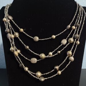 Multi-Stranded Gray Beaded Statement Necklace, 20"